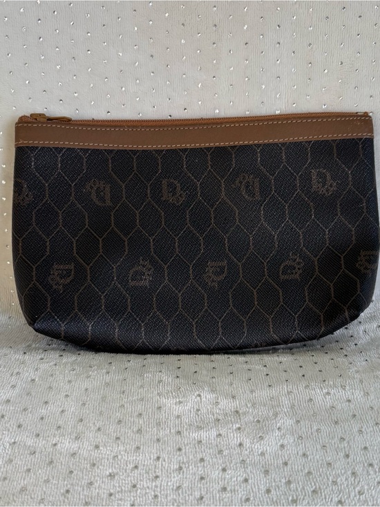 Dior Handbags - Dior Brown Pebble Leather Zip Pouch - Dior Patterned Monogram Design